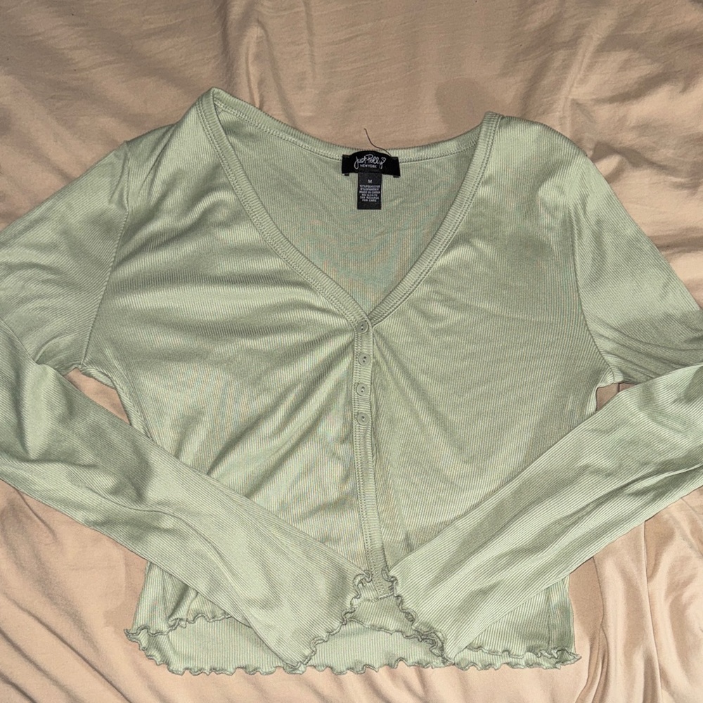 Forever 21 Mint Button-Down V-Neck Top